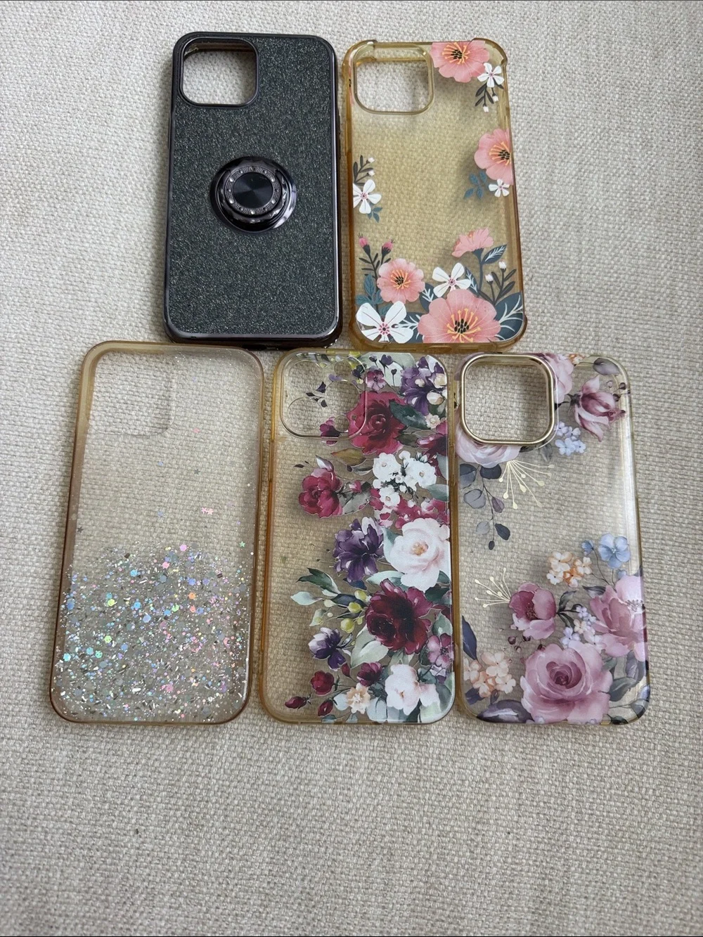 Apple Floral & Glitter iPhone Case Bundle - Black, Pink, Purple, Clear
